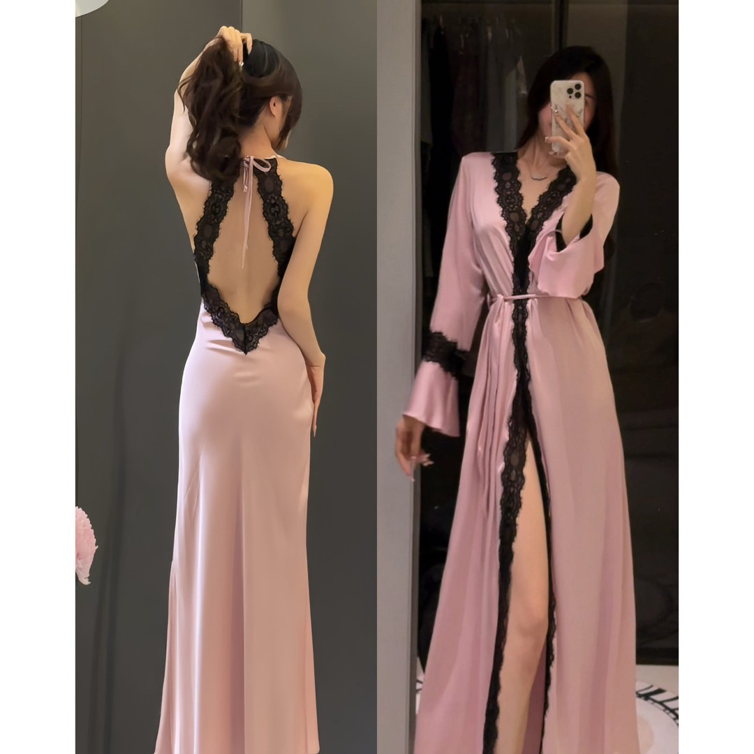 2025 New Sexy Pajamas for Women, Summer High-End Lace Suspender Nightgown That Can Be Worn Outside, Pure Lust Style with Breast Pads and Beautiful Back