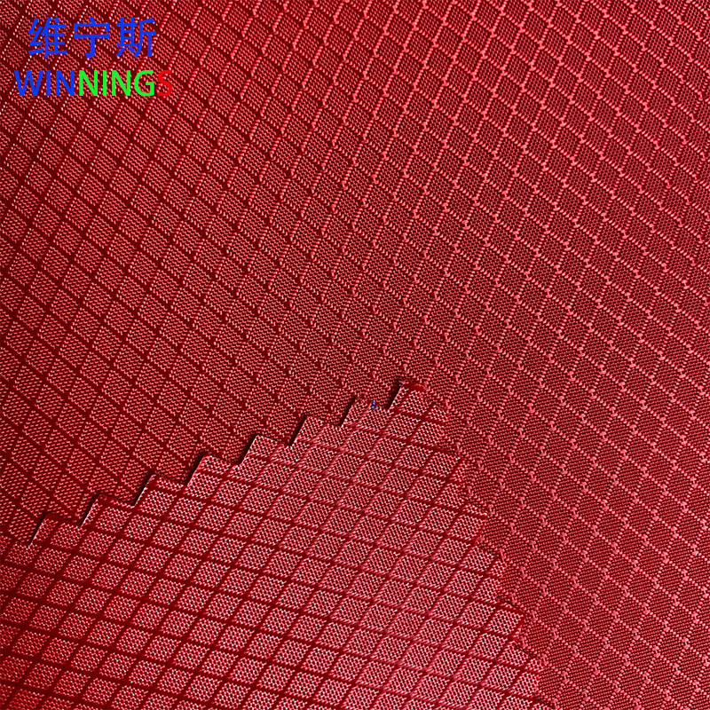 厂家现货供应尼龙中菱形格防水pu红色箱包布料