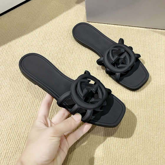 Fashion Super Hot G Family Beach Slippers Summer Light Luxury Wearing New Jelly Women's Sandals Western Style Cross-border