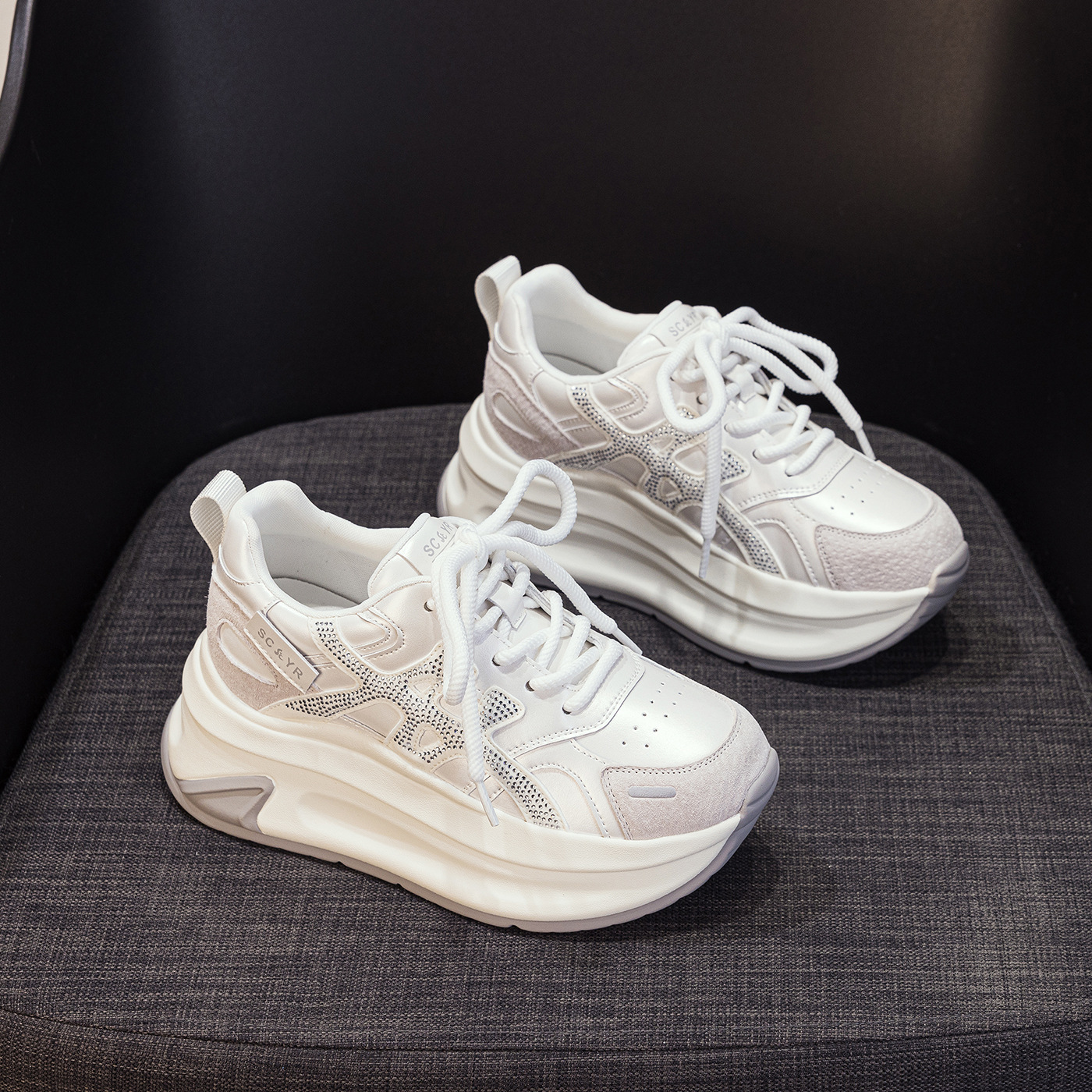 Giày sneaker nữ đế dày tăng chiều cao phong cách cổ điển mới thu 2026 — M2916- 1m màu, M2916-1 màu đỏ, M2916-1 màu vàng chi tiết 37