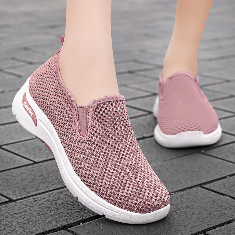 Zapatos de mujer, nuevos zapatos informales de punto para verano, suela suave, cómodos zapatos sin cordones, zapatos para mamá, zapatos versátiles, estilo femenino