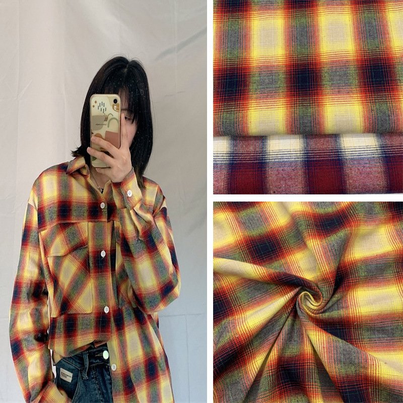 色织斜纹磨毛格子布 秋冬法拉绒格子面料 格子衬衫外套半身裙面料