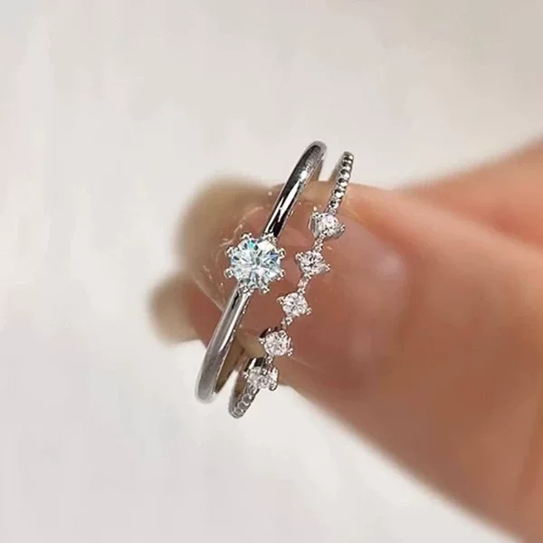 2025 European and American Cross-Border Zircon Pair of Rings for Women, Elegant Engagement Jewelry, Douyin Hot-Selling Popular Rings, Fashionable and Versatile