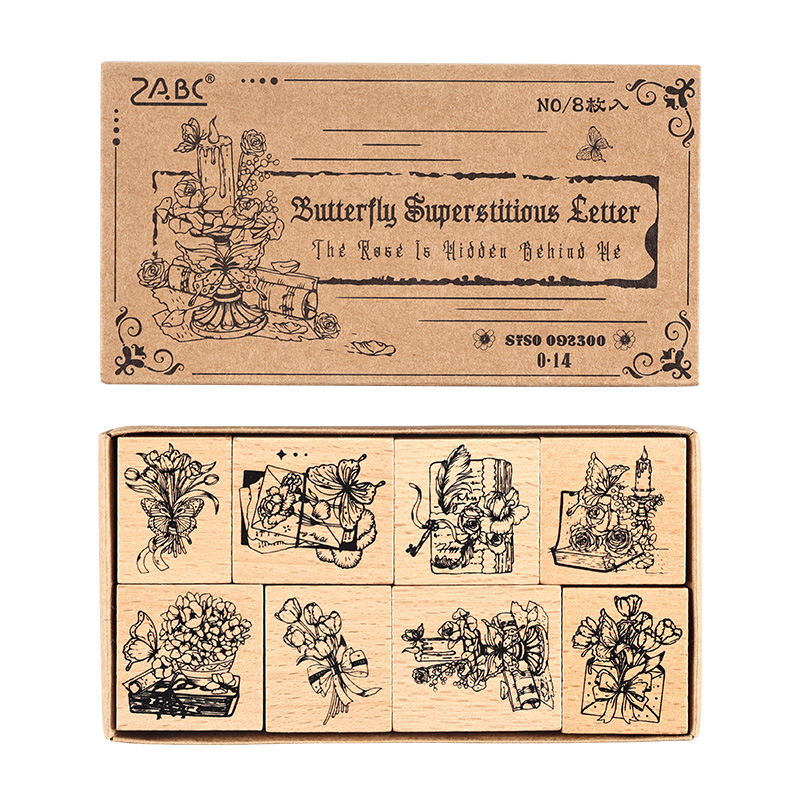 Mariposa fanciosa carta de madera sello de botella de mano flor de plantas retro sello de botella de mano flor retro