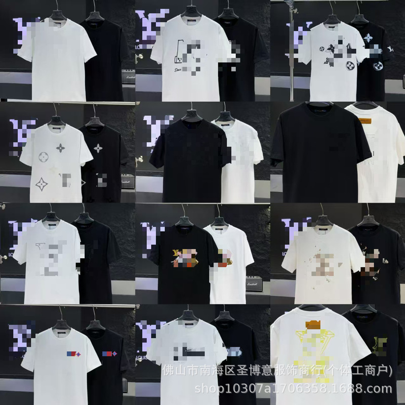 Cross-Border 26Ss Lv Spring/Summer New High-Quality Heavyweight Pure Cotton Letter Logo Short-Sleeve Loose Couple T-Shirt Cross-Border 26Ss Lv Spring/Summer New High-Quality Heavyweight Pure Cotton Letter Logo Short-Sleeve Loose Couple T-Shirt