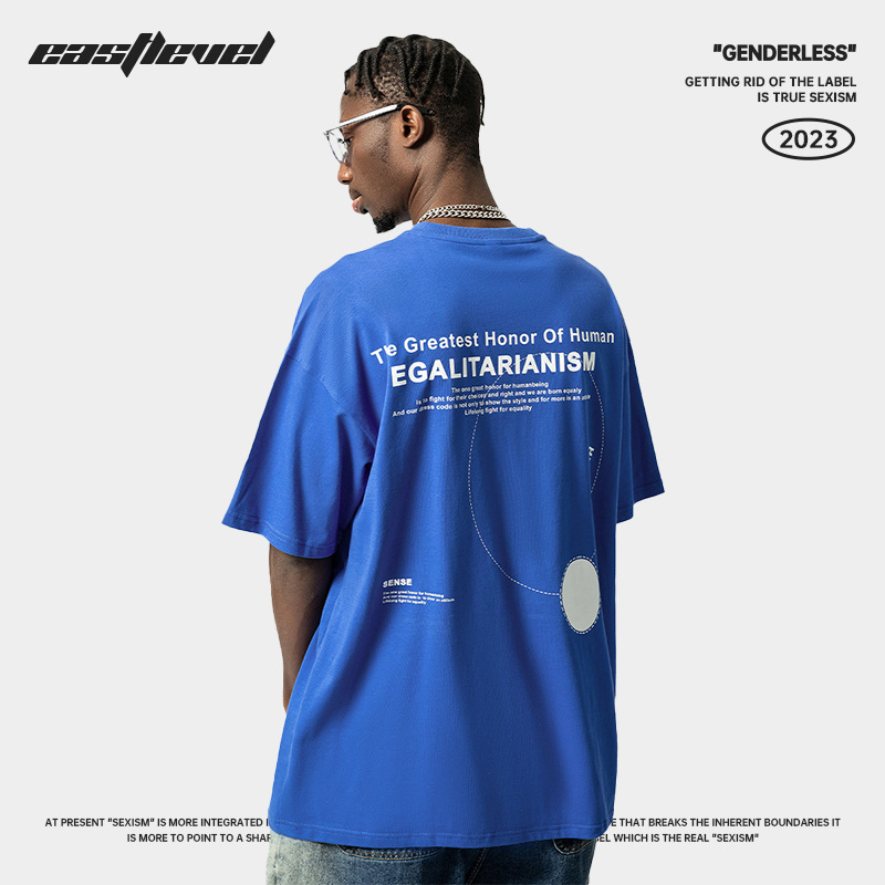 T-shirt versatile per coppia da uomo a maniche corte stampata di marca americana High Street Fashion_voghion.com