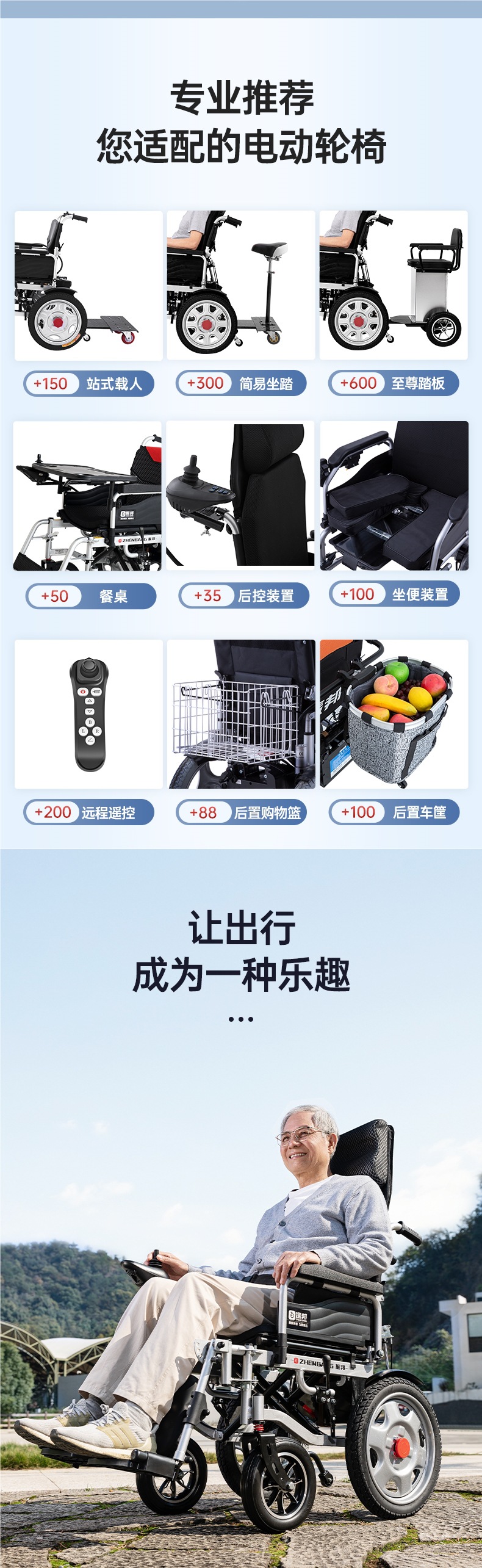 Zhenbang Electric Wheelchair Intelligent Fully Automatic Elderly Special Folding Lightweight Four-Wheel Scooter for the Elderly and Disabled