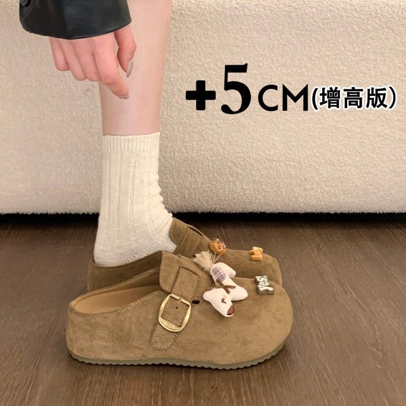 Thick-soled, height-increasing, cute Birkenstock-style women's shoes, 2026 new spring model, slip-on single shoes, closed-toe mules for outdoor wear