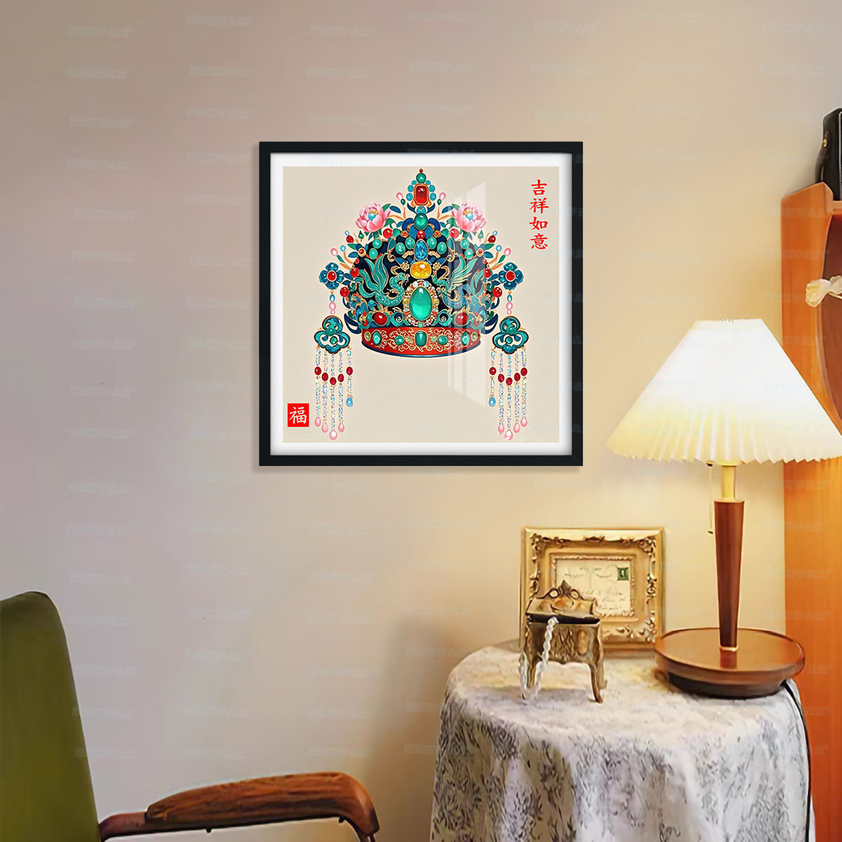 [Algodón importado] Mona Lisa real bordado a mano auspicioso Feng Guan Feng image 1