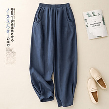 实拍现货春秋季棉麻复古宽松大码休闲长裤打坐太极裤亚麻灯笼裤女