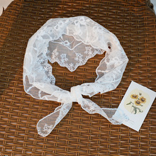 2024新款春夏季蕾丝外搭小披肩领巾女田园风头巾发带薄款装饰百搭