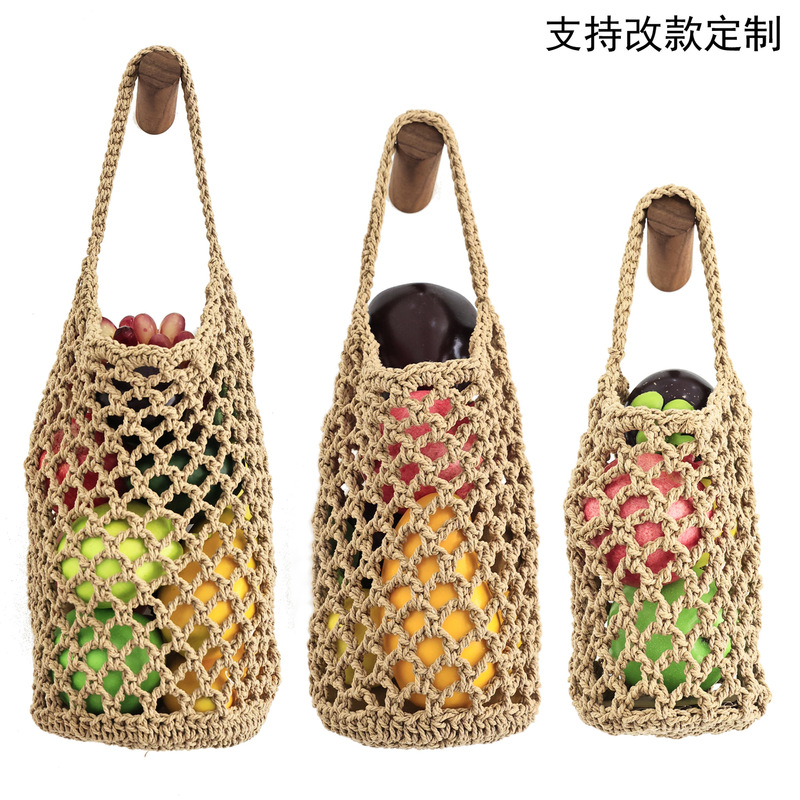 Popular Handmade Crochet Kitchen Hollow Mesh Hanging Wall Net for Fruits, Vegetables, and Bird's Nests, Cotton Rope Storage Net Popular Handmade Crochet Kitchen Hollow Mesh Hanging Wall Net for Fruits, Vegetables, and Bird's Nests, Cotton Rope Storage Net