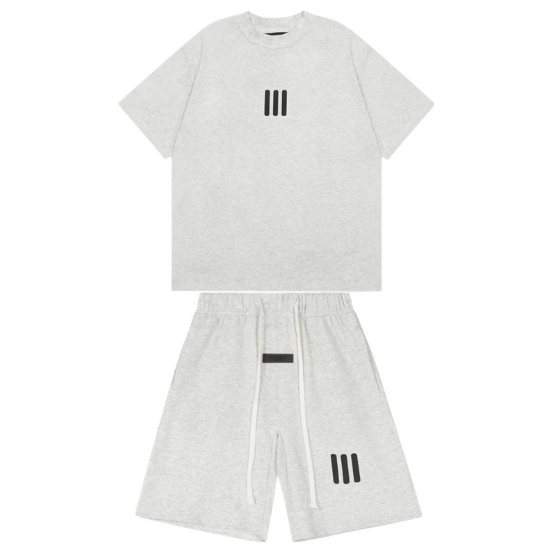 FOG de doble línea ESSENTIALS letras de silicona estéreo flocado de manga corta pantalones cortos deportivos casuales de la calle para hombres y mujeres de moda