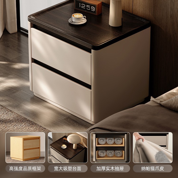 Mesita de noche de madera maciza, lujo ligero, sensación de alta gama 2024, nuevo diseño simple y moderno, dormitorio doméstico, pequeño gabinete junto a la cama