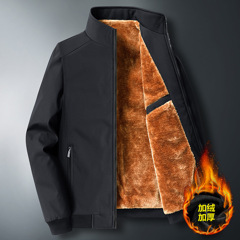 Papá otoño e invierno abrigo 50-60-70 de mediana edad y de edad avanzada forrada de lana engrosada cálida chaqueta de los hombres del collar del soporte ocasional superior