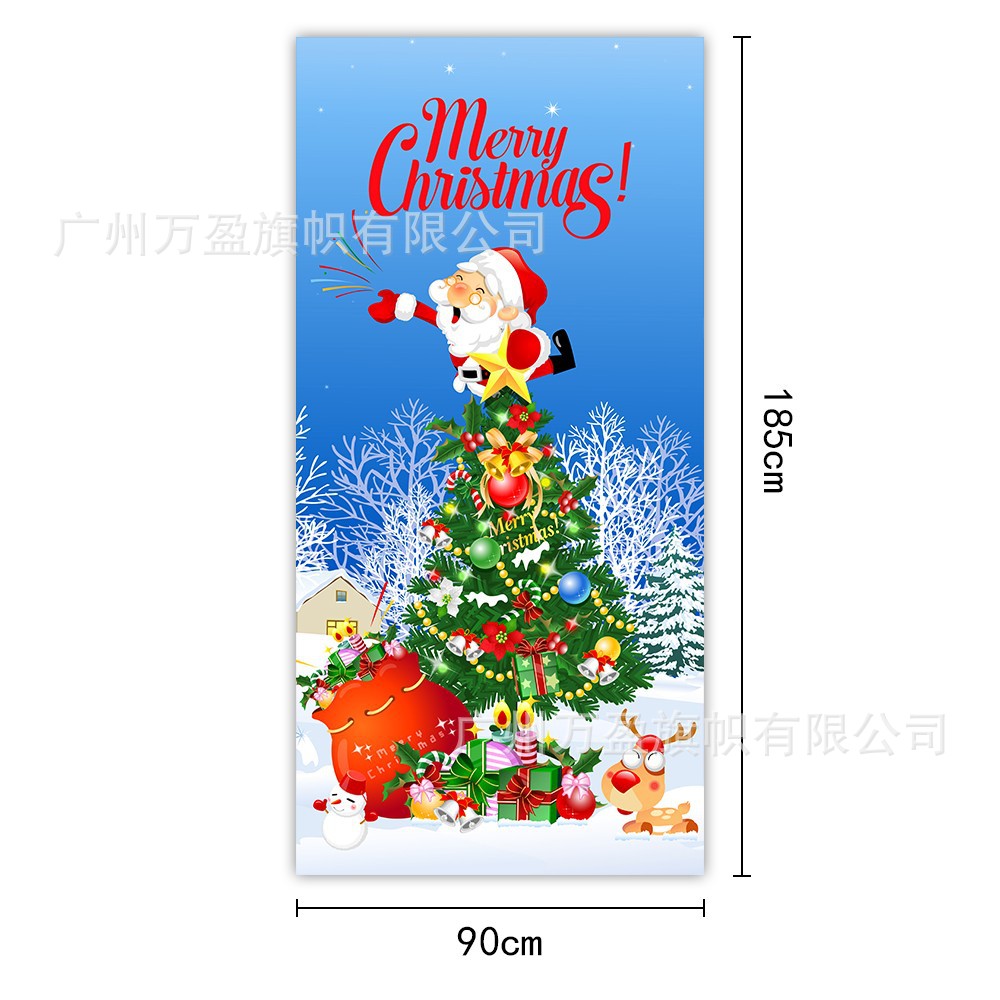 2025 nuevos productos de navidad cortina de bandera Santa Claus para ver la hoja de regalo decoración de tela colgante Bandera de bienvenida de Navidad