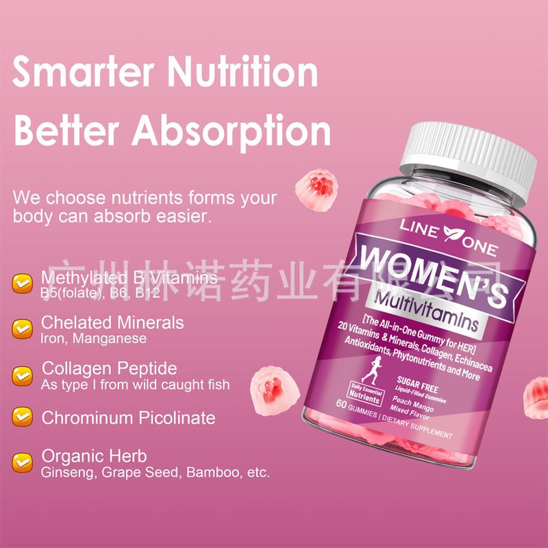 Women’s Multivitamins Gummy, Peach Mango Flavor|60 Ct|undefined