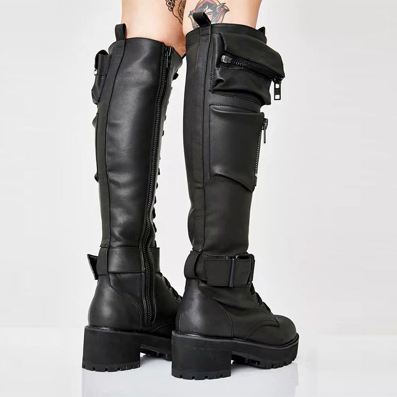 Women's Shoes fashionable low heeled mid tube boots with side zipper bags large size long boots_voghion.com