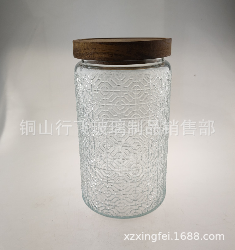 1000ml vintage Begonia en relieve botella de vidrio multi-grano tapa de bambú tarro de té tarro de almacenamiento de vidrio transparente tarro de caramelo