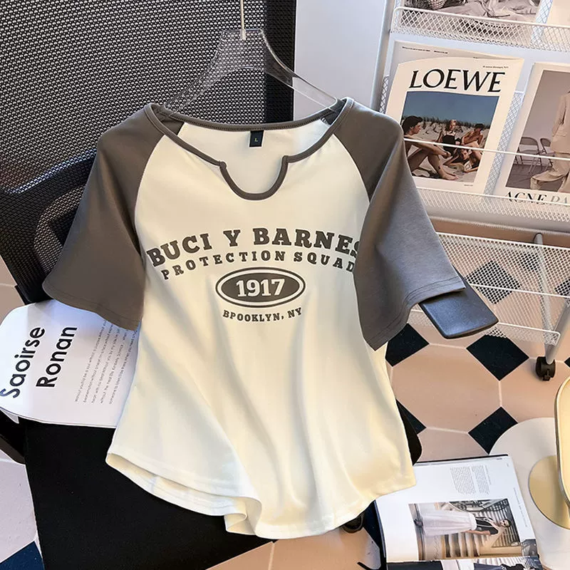 Топ для похудения с пухленькой девушкой больших размеров для женщин, летний дизайн, Ниша, поддельная футболка с коротким рукавом на плече из двух частей