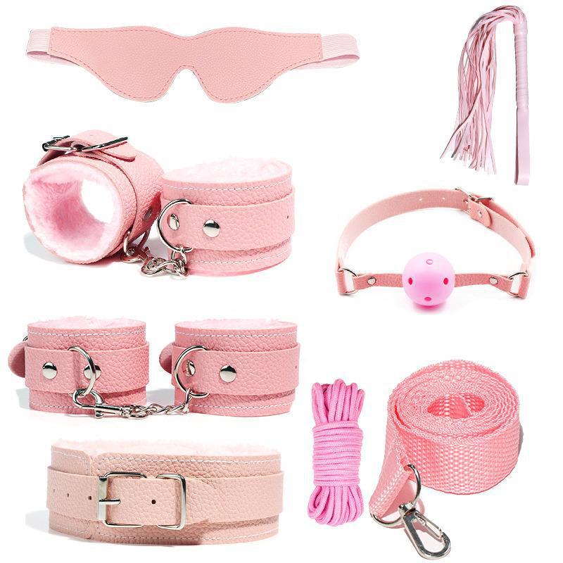 Juego de accesorios Jiuai SM incluido con esposas, látigo de cuero, tapón anal, suministros divertidos para habitaciones de parejas adultas, herramientas de juego sexual