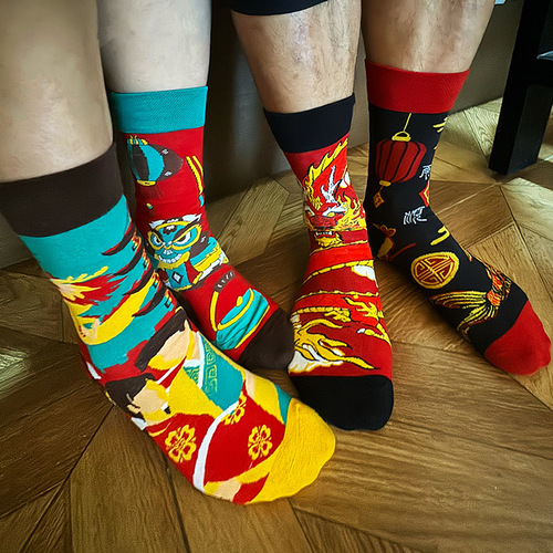 SMLSOX Autumn/Winter New Christmas Dragon Year Spring Festival Fashion Cute Couple Parent-Child Asymmetric AB Trendy Cotton Socks