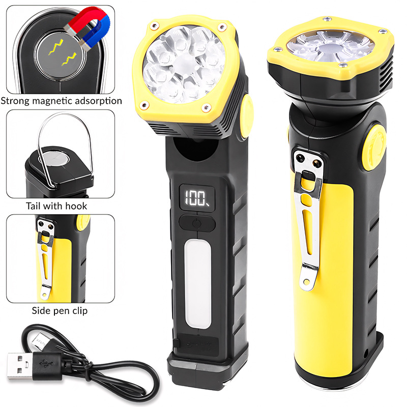Cross-border New Product LED Dual Source Work Light With Magnetic Hook 90°Rotating Digital Display Multifunctional_voghion.com