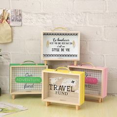 Wholesale transparent girls and children cute internet celebrity large capacity wooden coin storage box piggy bank piggy bank ornaments