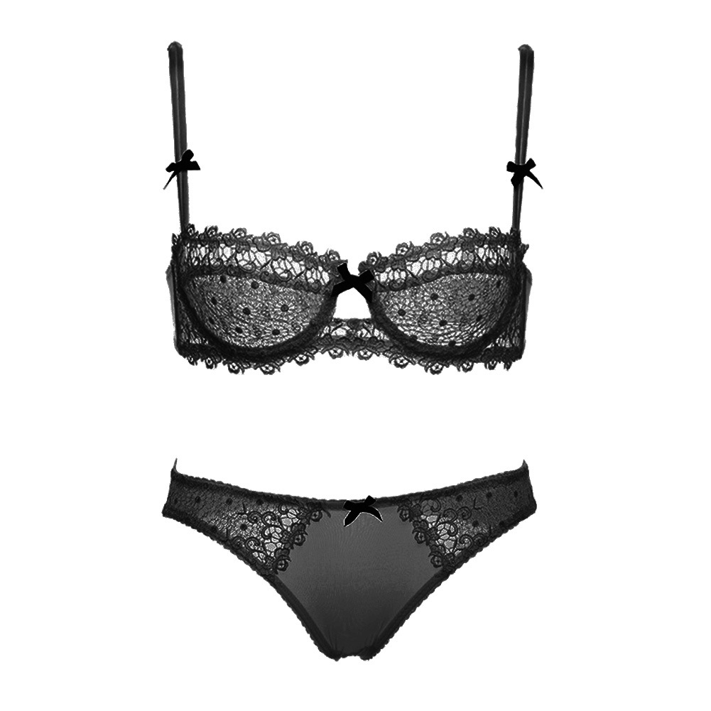 Ultra-thin Sexy Half Cup Bra Set Thin Women's Bra for Large Breasts, Reduces Appearance, French Ultra-thin Bustier