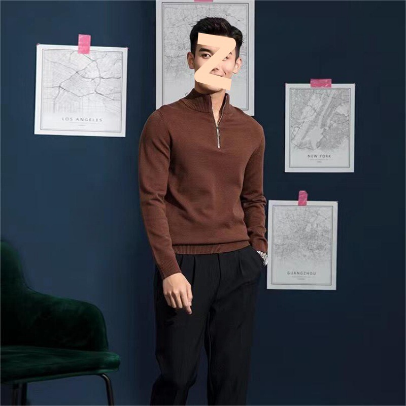 Spring and Autumn New Half Turtleneck Sweater Men's Business Casual Retro Slim Handsome Bottoming Long Sleeve Knitted Polo Shirt