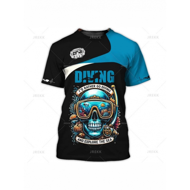 25 Summer 3D Scuba Diving Printed T-Shirt Men's Free Diving Pattern Apparel Sports Fitness Short Sleeve Clothing