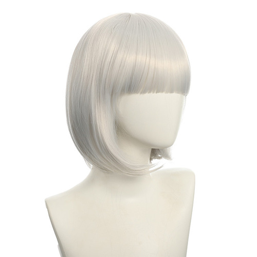 Cosplay nightclub performance bar female short hair pink beige white blue bobo wig with side bangs