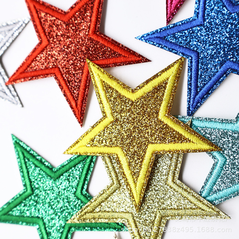 新しいグリット五芒星刺繍布ステッカー衣類アクセサリー金粉パッチステッカー子供服バッグ装飾刺繍ステッカー|undefined