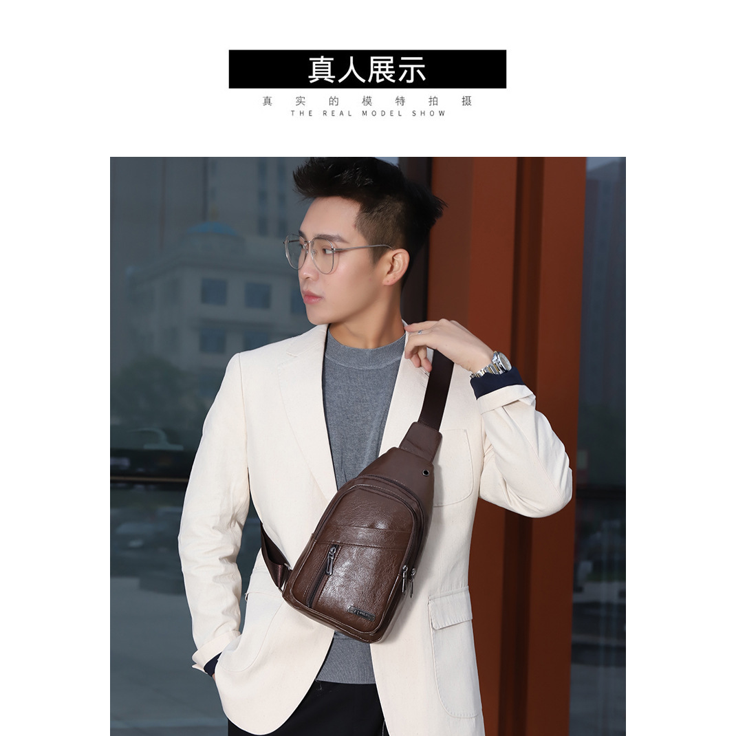 Nuevos hombres de moda de LA PU de cuero suave bolso de pecho simple bolsa de hombro impermeable bolsa de mensajero de negocios informal al por mayor de entrega