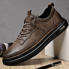 運動休閒鞋男春季新款真皮軟底一腳蹬透氣平底防滑百搭男鞋板鞋