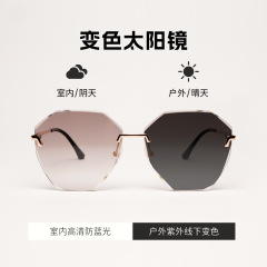 无框切边变色太阳欧美女士潮流款渐变色墨镜个性户外旅游遮阳眼镜