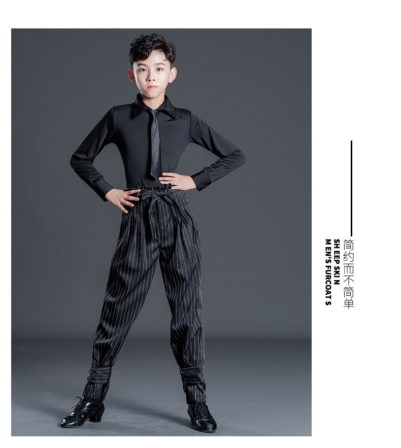 Black top + bow tie + striped pants