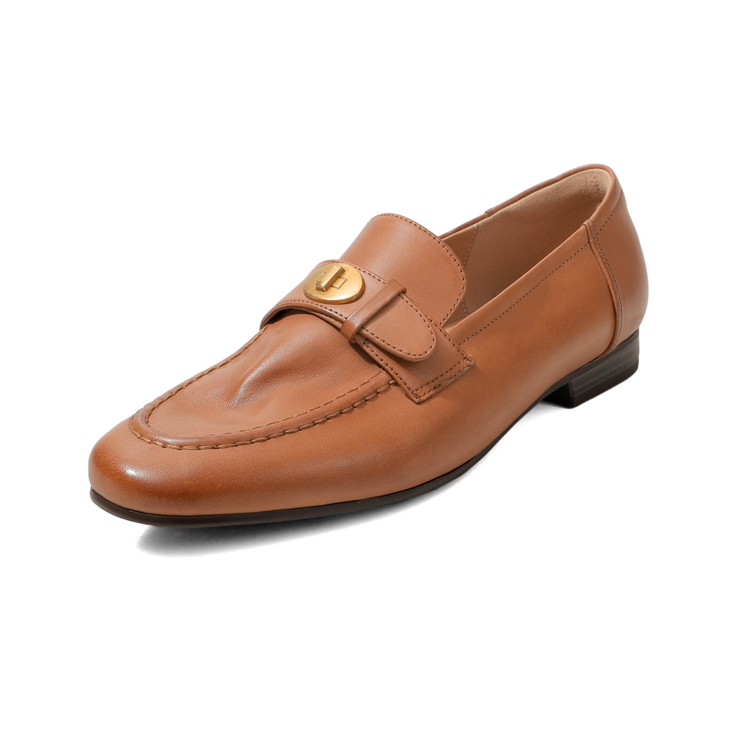 Giày loafer nữ da bò mũi sâu gót vuông thấp phong cách Anh Quốc — màu nâu chi tiết 28