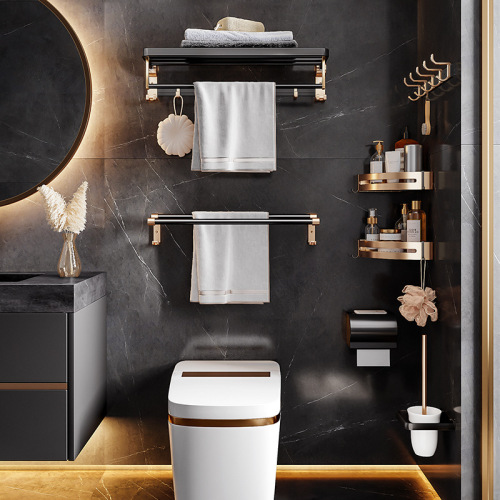 Toilet paper holder without drilling bathroom bathroom storage shelf wall-mounted luxury bath towel rod toilet hanger rack towel rack