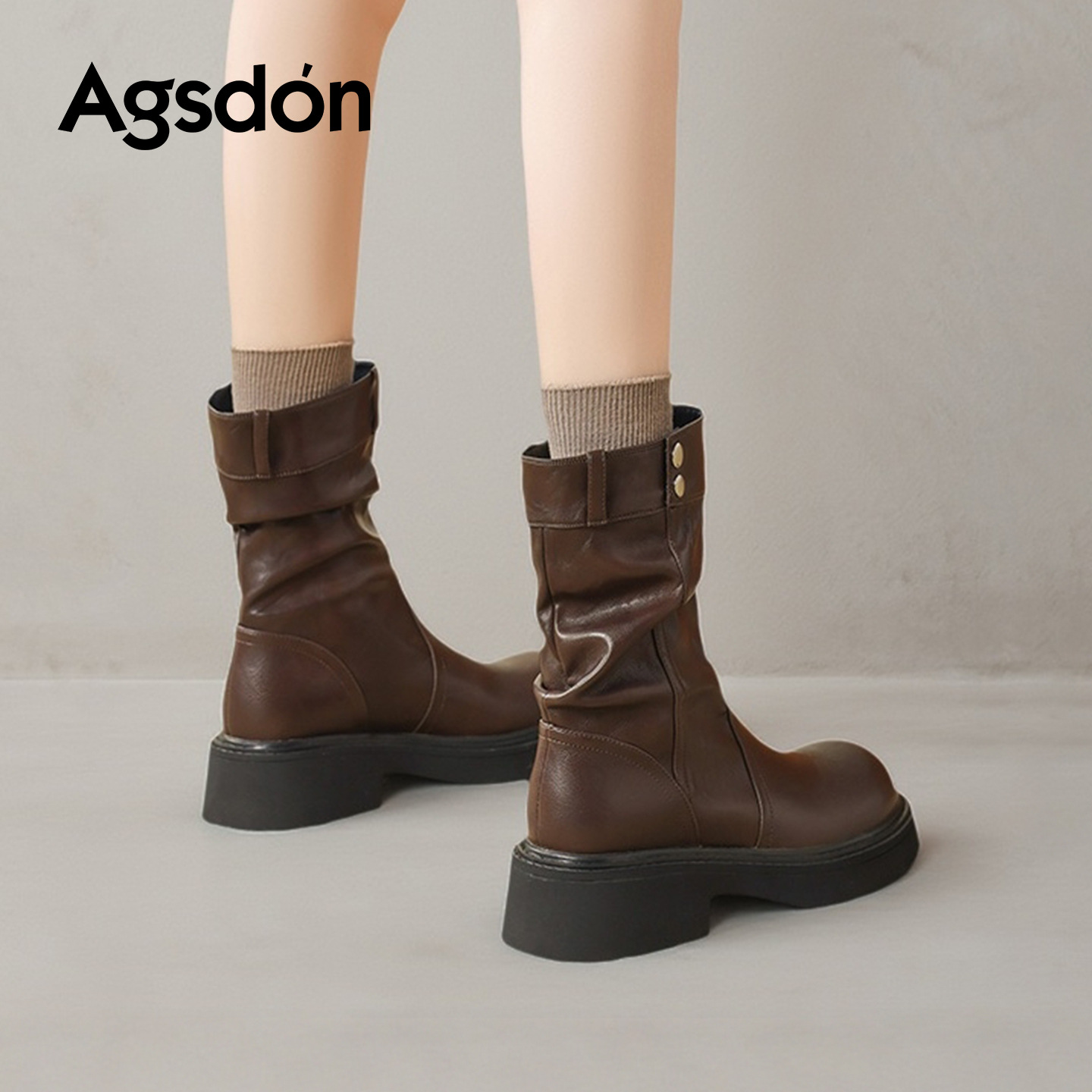 Botas cortas marrones para mujeres 2026 nuevo otoño y invierno retro con suela gruesa de tubo medio Meiradega vello botas Martin