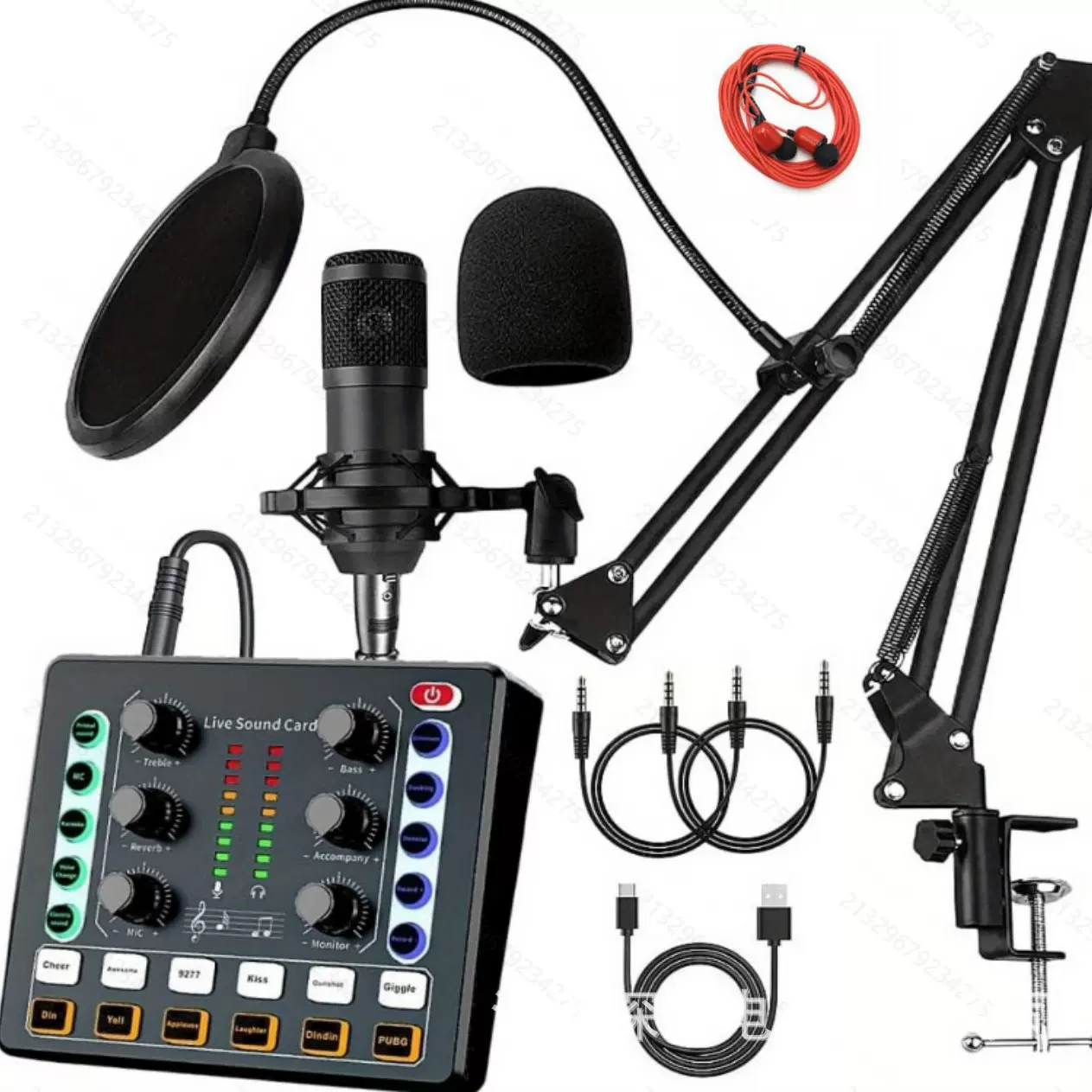 M8英文跨境直供直播声卡BM800电容麦悬臂套装支架录音唱歌悬臂套