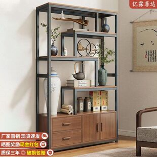 简约新中式铁艺博古架现代隔断摆件架多宝阁茶叶展示柜茶室置物架-阿里巴巴