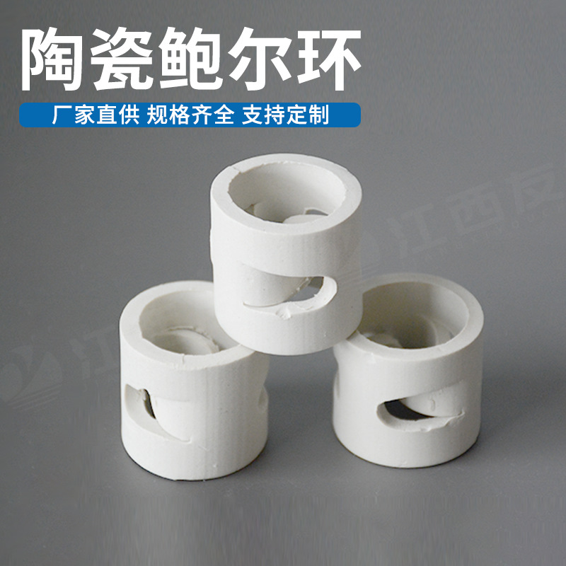 江西友创 供应吸收塔用陶瓷鲍尔环散堆填料38/50mm陶瓷鲍尔环