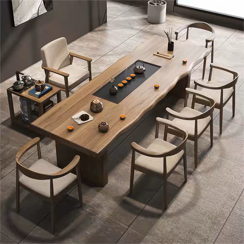 Современный простой бытовой чайный столик из цельного дерева, чайный поднос, встроенный чайный столик, офисный прием, переговоры, чайный столик и стул, комбинация