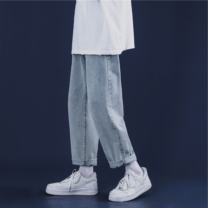 Spring and Autumn Hong Kong Style Straight Leg Jeans Men's Korean Style Trendy Student Casual Trousers Loose Harlan Wide Leg Pants for Men