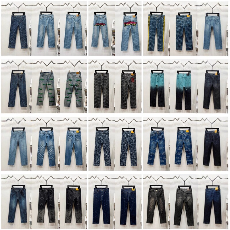 European Fashion Correct Version of Lv L Brand Paris 25 New Straight-Leg Letter Print Jeans B Brand High-End Version for Men and Women