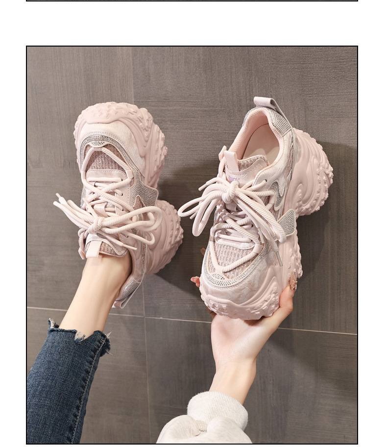 Giày sneaker nữ đế dày tăng chiều cao, lưới thoáng khí, phong cách thể thao — màu hồng chi tiết 12