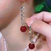 Copper metal synthesized fashionable universal red zirconium, earrings