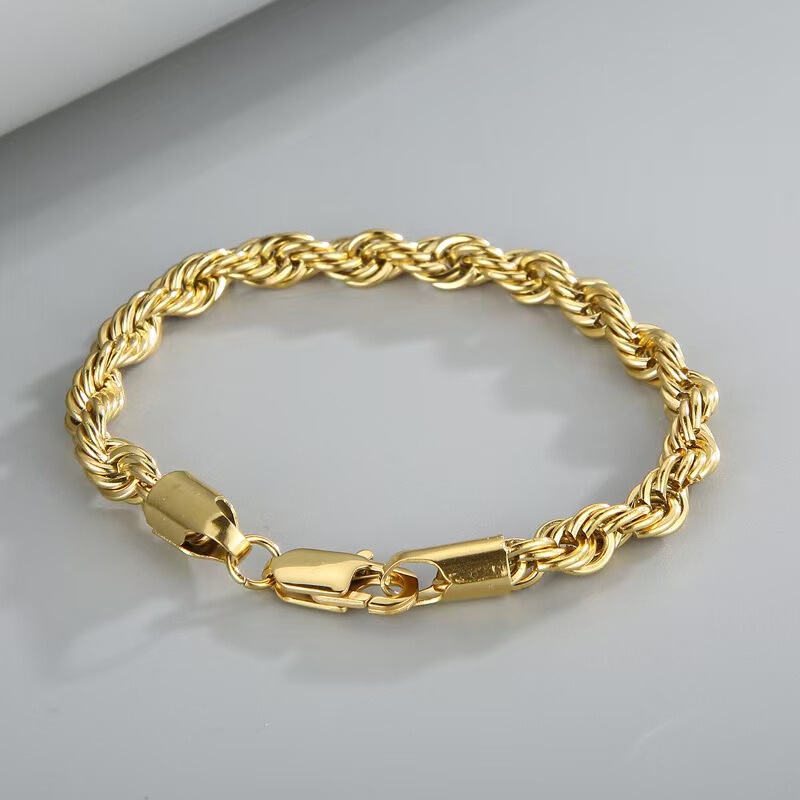 European and American titanium steel jewelry 18K gold two-color twist chain unisex stainless steel bracelet bracelet factory direct sales European and American titanium steel jewelry 18K gold two-color twist chain unisex stainless steel bracelet bracelet factory direct sales