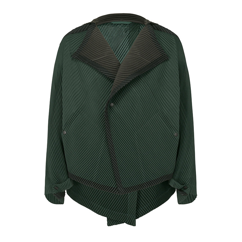 Description Picture 5 of itemMiyake Pleated Autumn New Men's Trench Coat Original Designer Hip Hop Colored Vertical Stripe Short Jacket Top